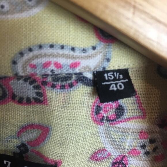 Stanza Men's Yellow Floral Linen Button Up Shirt 15.5" neck 40 EU - Picture 6 of 8